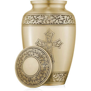 Croix gravée en gros crémation métal crémation funéraire cendres souvenir urne couleur doré urne mémorial conteneur pot Pot Pet - Product Image 1