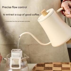 Olla de agua caliente para café por goteo a mano de acero inoxidable, tetera de <span class=keywords><strong>pico</strong></span> <span class=keywords><strong>fino</strong></span> y largo con cuello de ganso, tetera para acampar con mango de madera, jarra de café de Metal - Product Image 4