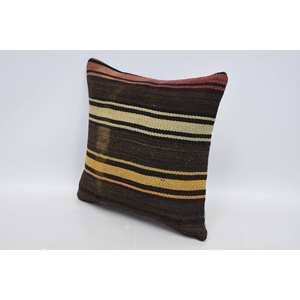 Almohada de lana de retazos Kilim marrón de lujo de 18x18 pulgadas, cojín decorativo, estampado Floral Vintage, ropa de cama tejida, suelo portátil - Product Image 4