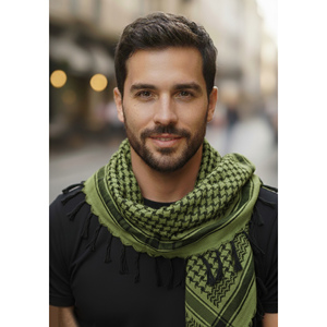 Foulard Keffiyeh en coton doux tissé vert et noir 90 x 90 cm, respirant, style ethnique, accessoire de mode pour l'hiver, avec logo - Product Image 1