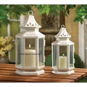 Best Selling Metal & Glass Candle <b>Lantern</b> White Coated for Home & Garden Decorative <b>Tall</b> Hanging Candle <b>Lanterns</b> - Product Image 2