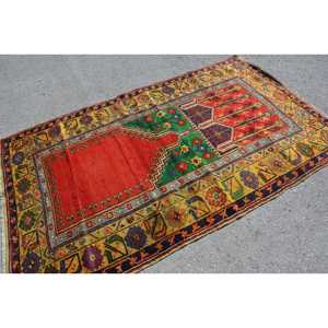 Turkish 4.6x7.6 ft Rug, Vintage Rug, <b>Red</b> Floral <b>Wool</b> Rug - Product Image 2