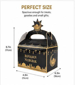 Custom <b>Ramadan</b> Mubarak Paper <b>Gift</b> <b>Box</b> with Handle Gold Foil Eid Mubarak Packaging for Candy and Chocolate Wholesale Packaging - Product Image 5
