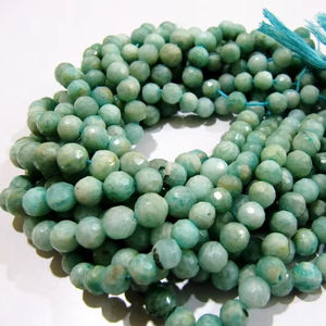 Cuentas de piedras preciosas facetadas redondas de amazonita natural de 7-8mm de 10 pulgadas de largo - Product Image 1