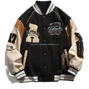 แจ็คเก็ตวิทยาลัยสไตล์เรโทร ยูนิเซ็กซ์ ผ้าขนสัตว์ผสมเนื้อหนา แขนหนังเทียม สไตล์สตรีท - Product Image 1