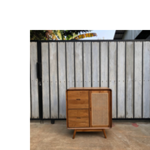 Mueble de Dormitorio en Oferta, Mesa de Noche de Madera de Teca y Ratán, Gabinete para el Hogar u Hotel, Diseño Convertible para Sala de Estar - Product Image 3