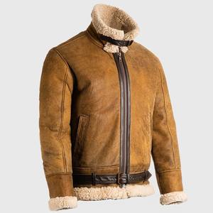 Classic B-3 Hooded <b>Sheepskin</b> <b>Leather</b> Bomber <b>Jacket</b> for <b>Men</b>-Waterproof & Windproof Winter Coat with Front Logo - Product Image 2