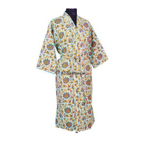 Bata de Baño Elegante Hecha a Mano 100% Algodón, Estampado Floral Indio, Kimono de Algodón con Puntada Kantha Hecha a Mano, Kimono de Algodón para Baño y Traje de Baño - Product Image 5