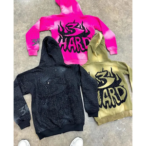 Sweat à capuche zippé pour homme 100% coton délavé à l'acide avec strass, logo brodé, effet soleil délavé, écologique, respirant, couleurs personnalisables, 380g - Product Image 2