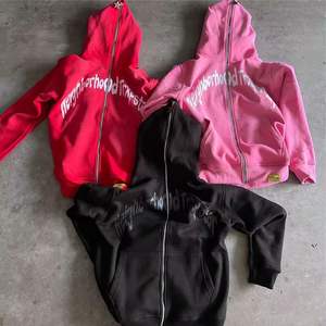 Logo personnalisé vierge doublé vieilli Vintage poids lourd coton pleine fermeture éclair lavage à l'acide Streetwear sweats à capuche - Product Image 1