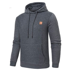 Sweatshirts à capuche à manches longues en jacquard à carreaux pour hommes, sweatshirts hipster décontractés d'hiver avec poches Kanga, couleur personnalisable - Product Image 2