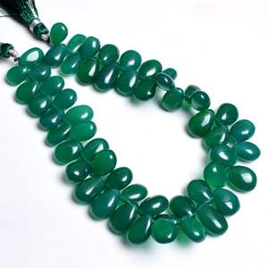 ลูกปัดหินบริโอเลตธรรมชาติสีเขียวหินโอนิกซ์แบบเรียบลูกแพร์ - Product Image 4