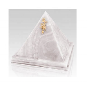 Unique Pyramid Shape Natural Green Veined Onyx <b>Marble</b> Cremation Urn with Decorative Gold Accent Memorial Urn - Product Image 2