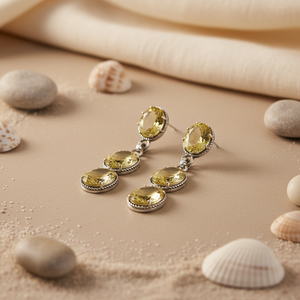 Boucles d'oreilles pendantes en citrine pour femmes, argent 925, perle d'eau douce, plaqué or 18 carats - Product Image 1