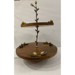 Plateau de service en bois à 2 niveaux avec accent d'oiseau doré Support à gâteau pour la décoration des fêtes de mariage Stand By Royal Home Collection Suppliers - Product Image 3