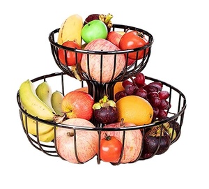 Two Tier Fruit Vegetable Kitchen Organizer Basket Trolley Metal Wire Fruit Vegetable Storage Basket Organizer for Kitchen - Product Image 3