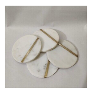 Sous-verre en marbre élégant rond en laiton et sous-verre en marbre pour la maison cuisine Bar accessoires de fête sous-verre - Product Image 4