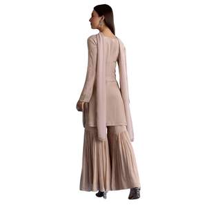 Light <b>Grey</b> Chinon Kurta Set with Moti and Cutdana Work for <b>Wedding</b> Party Festive Reception and Custom Cultural Celebrations - Product Image 3