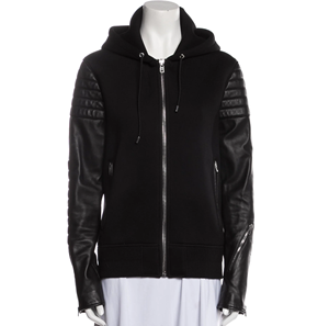 เสื้อมีฮู้ดแขนหนังสำหรับผู้ชายเสื้อมีฮู้ดสีดำระบายอากาศได้ดี - Product Image 2