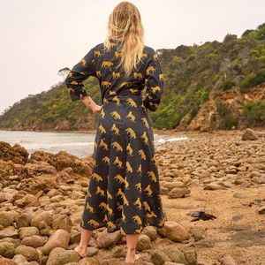 Wild Spirit 100% pur coton Maxi robe pour femmes lâche naturel main sérigraphié audacieux noir or Safari inspiré léger - Product Image 5