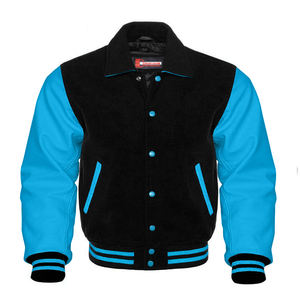 แจ็คเก็ตเบสบอลปักลายโลโก้ได้ตามต้องการเสื้อแจ็คเก็ตคอปกหนังแท้สีดำและสีส้มขนสัตว์สีดำ - Product Image 6