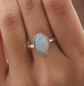 Anillo giratorio de ópalo azul con piedras preciosas hechas a mano de plata de ley 925, joyería de anillo de promesa de diseñador Natural de estilo bohemio sólido 925 - Product Image 2