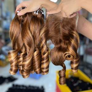 <b>Highlight</b> Color From 100% Vietnamese Hair Extensions Transparent Lace Closure With Bundles Bouncy - Product Image 5