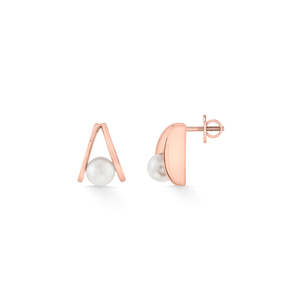 <b>Pearl</b> Axis Stud Gold <b>Earring</b> with <b>Diamond</b> Bezel Setting Trendy Geometric Gift for Party <b>and</b> Anniversary - Product Image 5