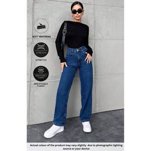 Funky Trendy Wideleg Stone <b>Denim</b> Jeans Women Luxury High Waist <b>Stretch</b> Durable Eco-friendly Plating Street Style Casual Chic - Product Image 2