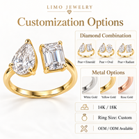 Bague de fiançailles 3CT Toi et Moi en or jaune 14K avec diamant de laboratoire taille poire émeraude, certifié IGI, bijoux personnalisés OEM ODM en gros