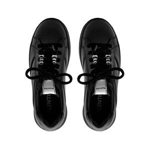 Sneakers tendance pour femmes Isabel Black Canvas avec lacets, sangle Ciniglia, semelle haute linéaire et semelle en cuir Vitello, fabriquées en Italie - Product Image 3