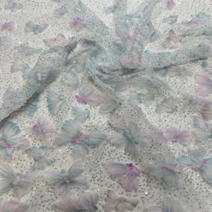 3D fleur mariée papillon vente Polyester tissu tissu en tulle floral brode de paillettes Design de luxe paillettes tissus - Product Image 5