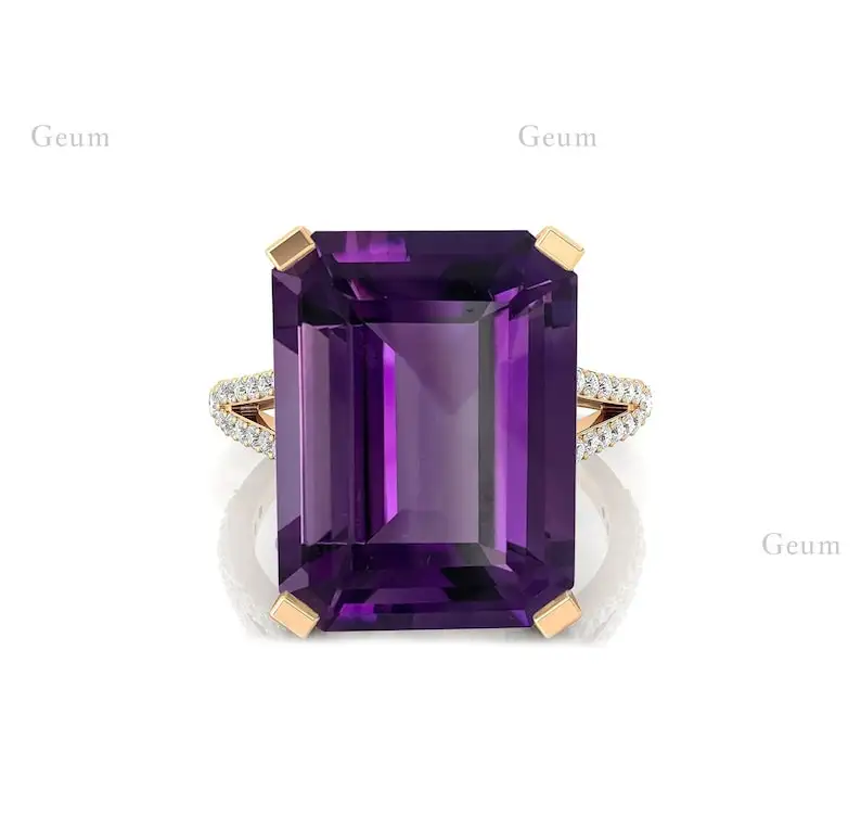 18K oro puro naturale ametista gemma smeraldo anello taglio con diamanti reali IGI certificato gioielli per le donne al prezzo all'ingrosso