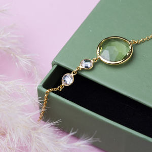 Forma redonda de cuarzo de oliva y piedra CZ 22K oro bisel pulsera de plata hecha a mano 925 plata esterlina para mujer joyería - Product Image 4