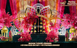 Lujo más nuevo Golden Monet boda telón de fondo Golden Lotus Monet Prop para boda Venta caliente Metal Lotus telón de fondo para boda - Product Image 2