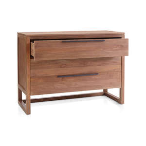 Coffre minimaliste à 3 tiroirs en bois de teck naturel flottant dans une chambre à coucher lumineuse de haute qualité Ensemble de commode pour la maison Hôtel Cottage - Product Image 4