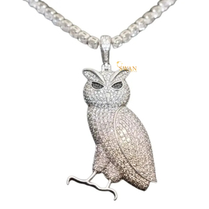Colgantes y abalorios de Hip Hop personalizados con pájaro de búho para hombres y mujeres, oro sólido de 10K con moissanita de corte redondo, regalo de diamante certificado GRA - Product Image 4