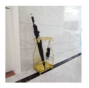 Antique Look Gold Wrought Iron Free Standing <b>Umbrella</b> Stand Customized Logo Simple Metal Handicraft for Entryway - Product Image 2