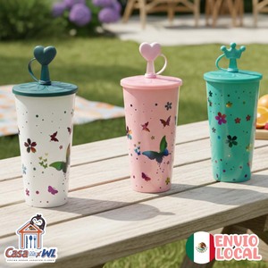 CASAMAX WL AD-0546 Vaso Creativo de Plástico PP de 700 ml con Tapa y Pajita Entrega local - Product Image 1