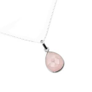 Collier de bijoux minimalistes en argent sterling 925 Quartz rose rose avec cadeau de mariage en platine - Product Image 1