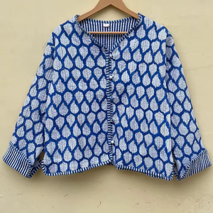 แจ็คเก็ตบุนวมผ้าฝ้ายงานทำมืออินเดีย, เสื้อโค้ทสไตล์โบโฮพิมพ์ลายบล็อกใช้ได้ทั้งผู้หญิงและผู้ชาย - Product Image 1