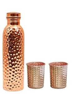 Ensemble de gourde et de gobelet en cuivre pur ayurvédique anti-fuite Prisma Designs, motif marocain Jali |   Écologique Unisexe - Product Image 2