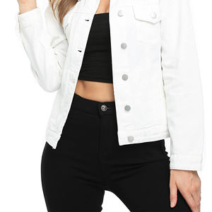 Chaqueta vaquera de piel sintética para mujer con aspecto de moda de Color liso con artículo, la mejor chaqueta vaquera de estilo abotonado hecha de algodón para mujer - Product Image 6