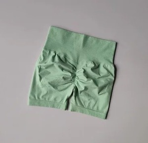 กางเกงขาสั้นกีฬาเอวสูงสำหรับผู้หญิงกางเกงผ้าสแปนเด็กซ์ผ้าไนลอนลายสก๊อตยกสะโพกสีพีชเข้ารูปแห้งเร็วตามสั่ง - Product Image 3