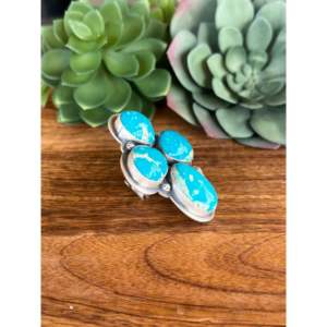 Sandra Nez Kingman <b>Adjustable</b> <b>Ring</b> Fashionable Turquoise & Sterling Silver Gold Plating Bezel Setting Inlay Stainless Steel Gift - Product Image 3