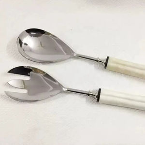 Ensemble de serveurs à salade en acier inoxydable écologique de nouvelle conception avec manche en os, compatible lave-vaisselle, outils à salade - Product Image 1