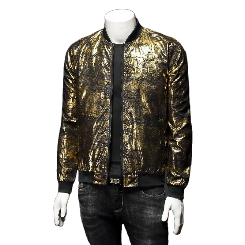 Luxury Black Gold Print Party Jacket Outfit Club Bar Coat Men 2023 Spring New Bomber Jackets Men Clothes