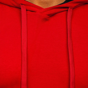 T-shirt à manches courtes pour homme, rouge, à capuche, coupe ajustée, avec bordure contrastante, style décontracté, tricoté, couleur unie, teinture unie - Product Image 6