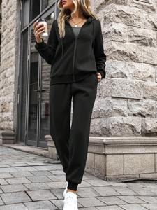 ชุดวอร์มมีซิปแบบลำลองสำหรับผู้หญิงชุดวอร์มกางเกงวิ่งแบบนุ่มและมีฮู้ดชุดใส่สบายใส่ได้ทุกวันโลโก้ตามต้องการ - Product Image 2