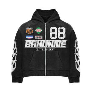 Conjunto de sudadera de invierno de talla grande para hombre con serigrafía 3D personalizada, pantalones de chándal acampanados lavados con ácido desteñidos al sol y Sudadera con capucha con efecto apilado - Product Image 2